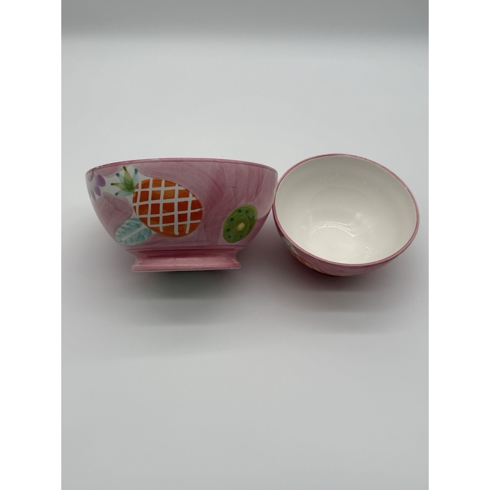 Certified International Fruit Pattern Bowls Set 2 Pink Ceramic Serving Cereal